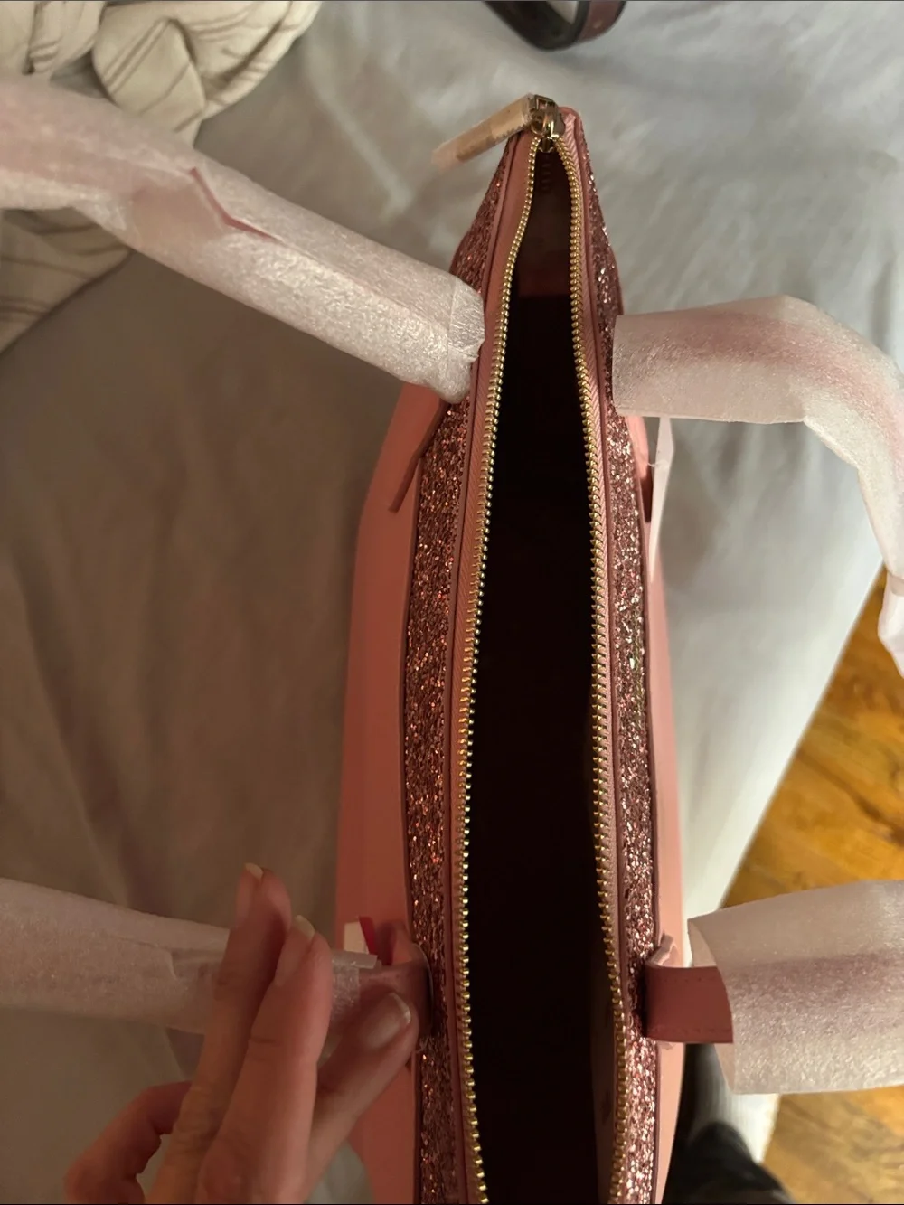 kate spade Pink Tote with Glitter Trim